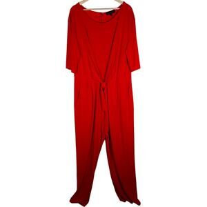 Eloquii Womens Jumpsuit 14 Red Faux Wrap Wide Leg Pockets Elegant Dressy